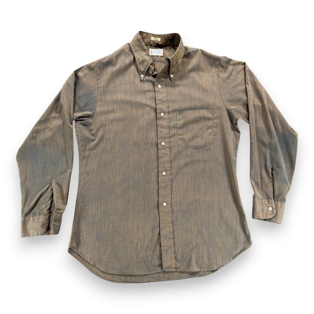 Vintage Towncraft Shirt Adult MEDIUM Gold Blue Shimmer JC Penney Prest USA 60s